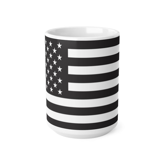 Black & White American Flag Coffee Mug — Ceramic 11oz/15oz