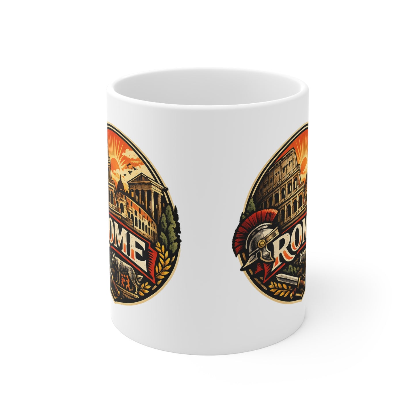 Rome Vintage Emblem Ceramic Coffee Mug — Colosseum & Legion Travel Souvenir (11oz/15oz)