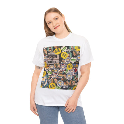 Oasis Rock & Roll Retro Button Collage Tee