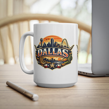 Dallas Skyline Ceramic Coffee Mug — Retro Texas Cityscape 11oz & 15oz