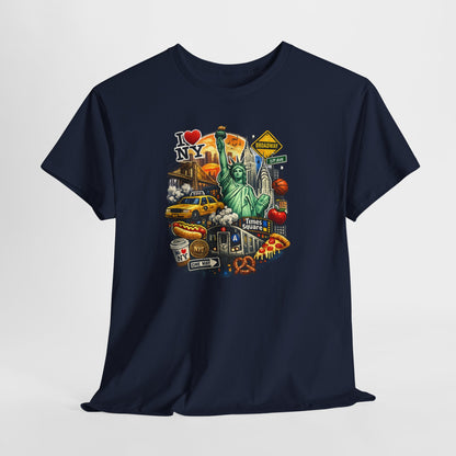 New York City Icons T-Shirt — Statue of Liberty, Taxi & I  NY Collage Tee