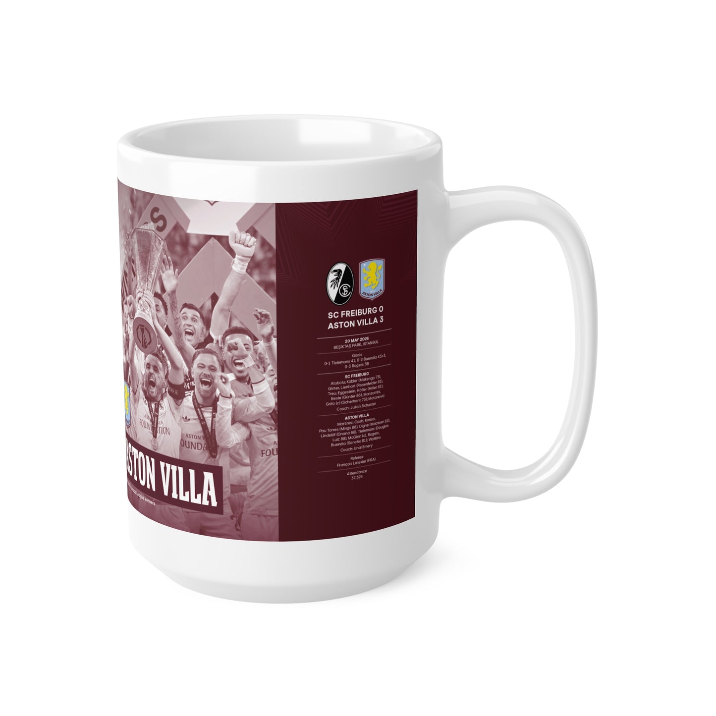 Aston Villa 2026 UEFA Europa League Winners Ceramic Coffee Mug — Vintage Celebration Team Photo (11oz & 15oz)
