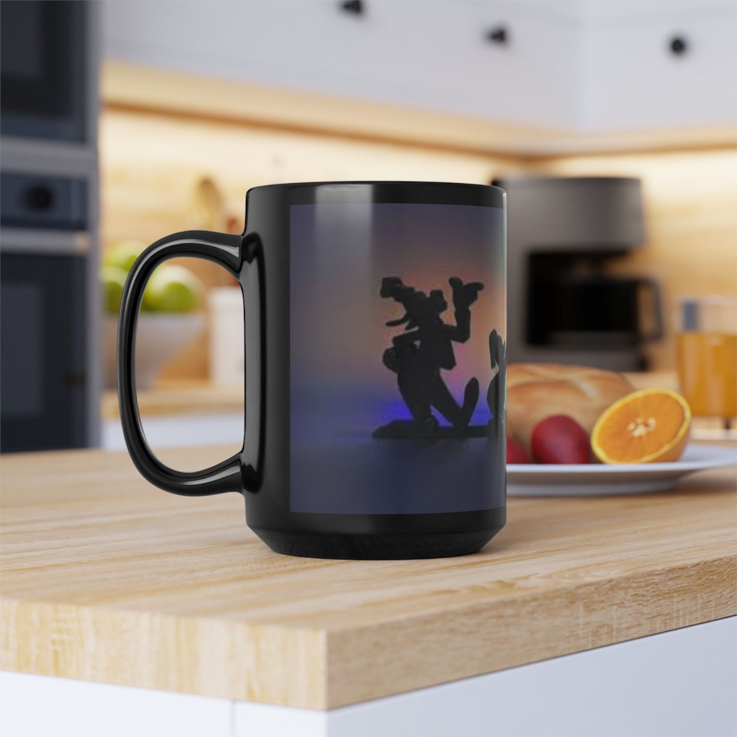 Silhouette Cartoon Characters Black Coffee Mug – Colorful Backlight Disney-Inspired 11oz/15oz