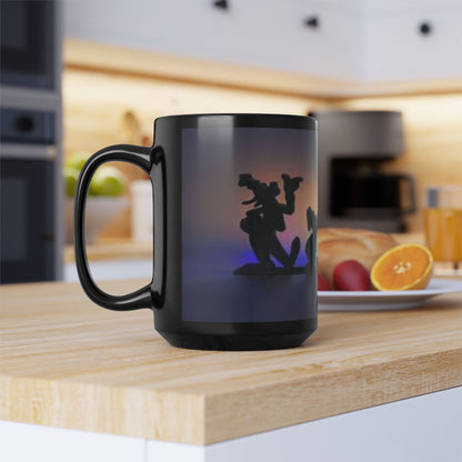 Silhouette Cartoon Characters Black Coffee Mug – Colorful Backlight Disney-Inspired 11oz/15oz