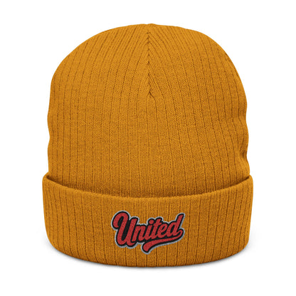 United Embroidered Ribbed Beanie — Cozy Knit Winter Hat