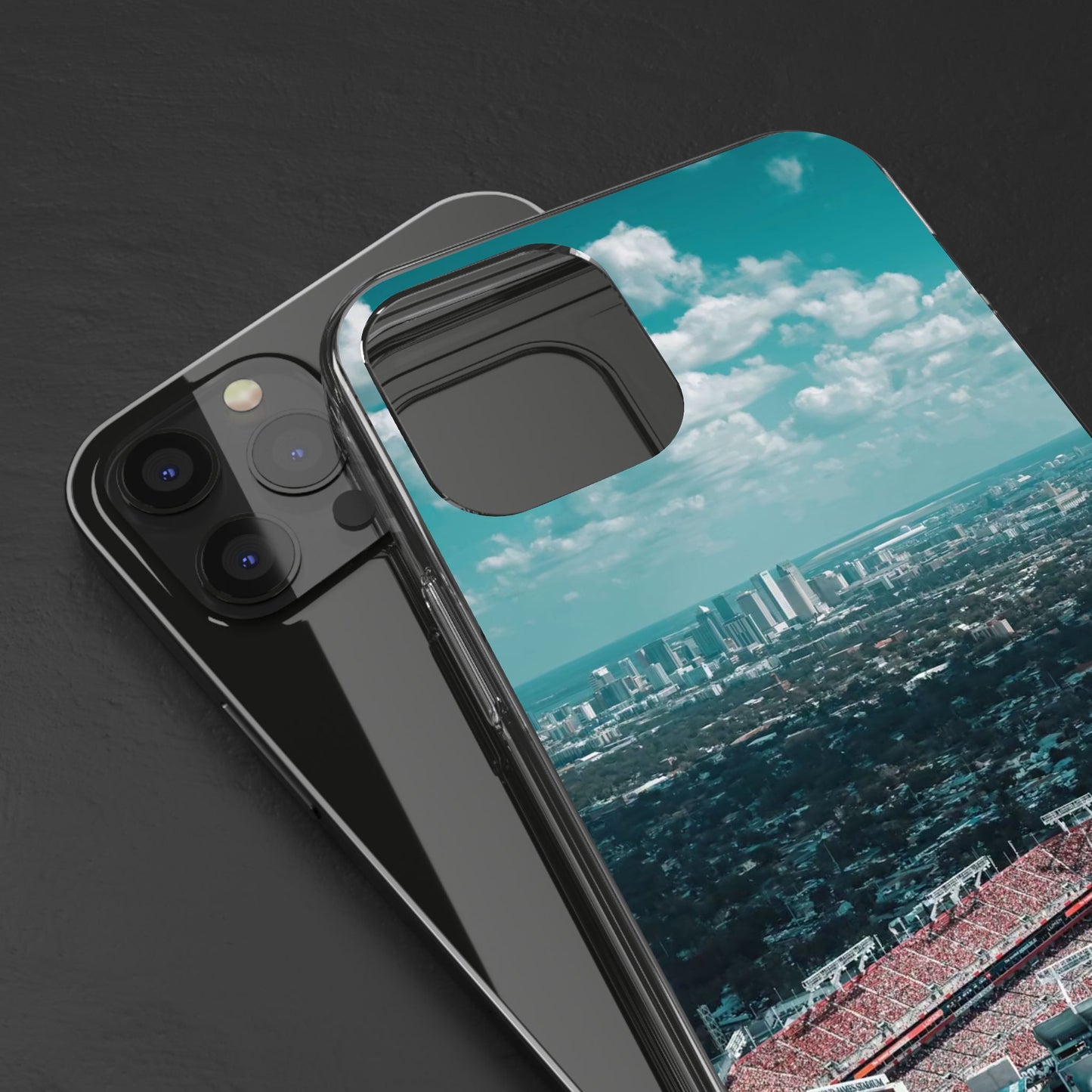 Tampa Bay Raymond James Stadium Clear Phone Case — Aerial City Stadium Design