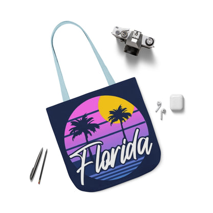 Florida Sunset Palm Tote Bag — Retro Beach Canvas Tote