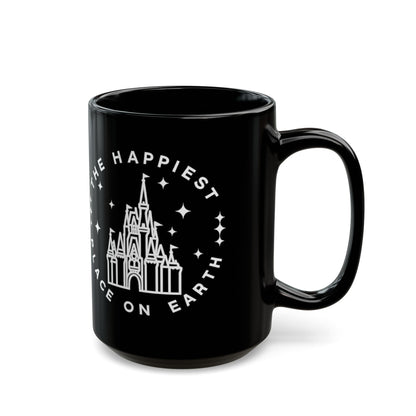 Black Castle Mug — "The Happiest Place on Earth" Ceramic Coffee Cup (11oz/15oz)