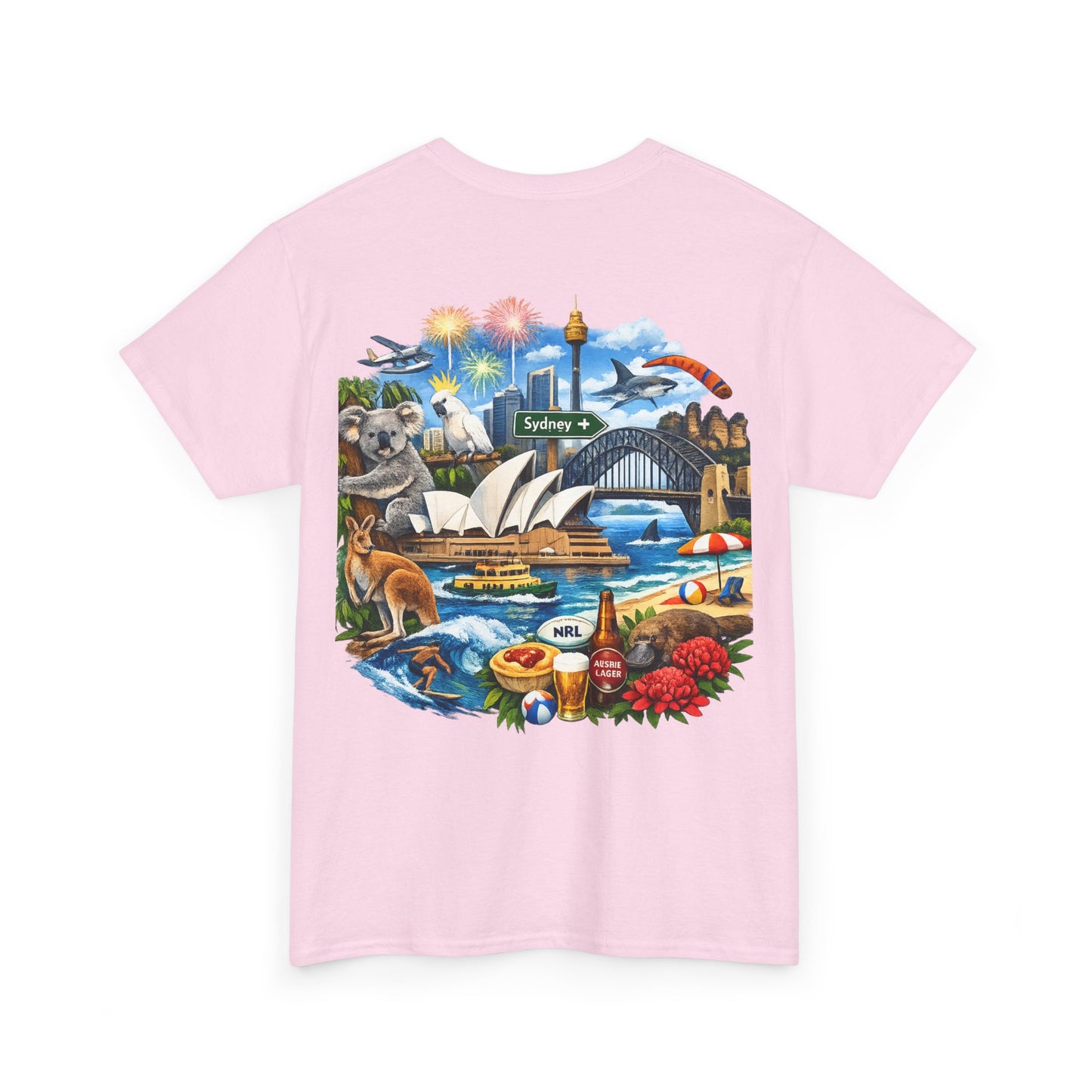 T-Shirt — Sydney Landmark Collage Tee (Opera House, Harbour Bridge, Koala & Beach Scene)