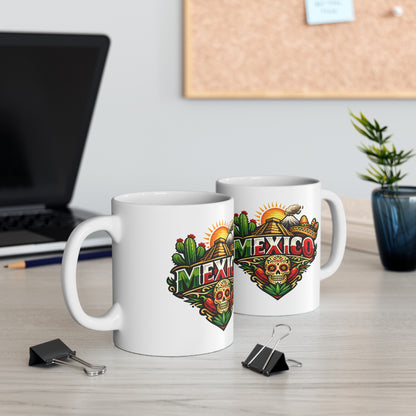 Mexico Travel Coffee Mug — Colorful Sugar Skull & Sunset Ceramic Mug (11oz/15oz)