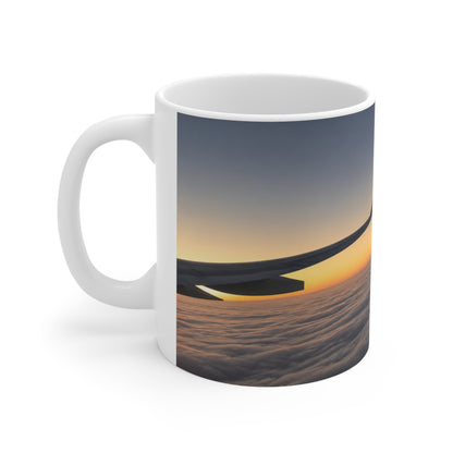Aerial Sunset Plane Wing Ceramic Mug — Travel Coffee Cup (11oz, 15oz)