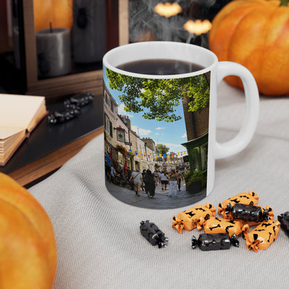 Richmond Ted Lasso Vintage English Pub Street Scene Mug – Café Outdoor Seating Photo Ceramic Coffee Cup (11oz & 15oz)