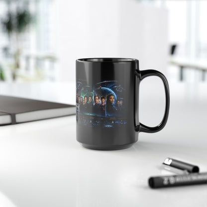 Star Trek Collage Black Mug — Sci‑Fi Crew Montage Coffee Cup (11oz/15oz)