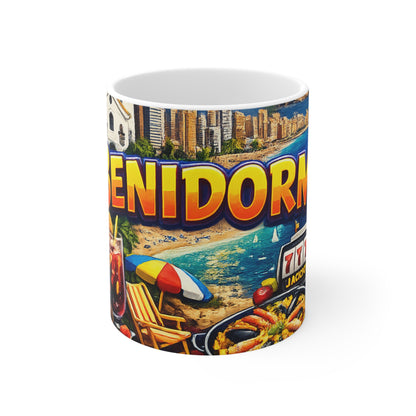 Benidorm Travel Coffee Mug — Retro Cityscape 11oz & 15oz Ceramic Cup