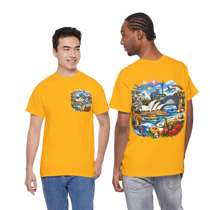 T-Shirt — Sydney Landmark Collage Tee (Opera House, Harbour Bridge, Koala & Beach Scene)