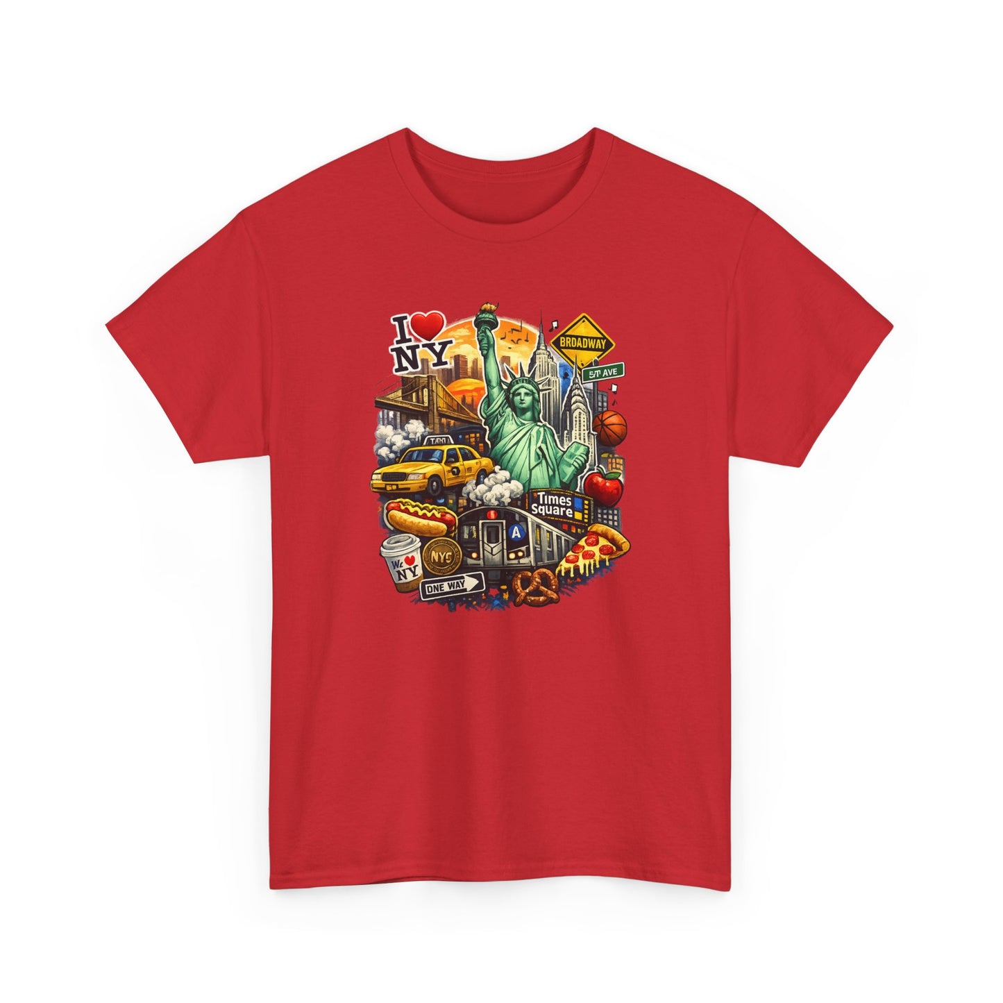 New York City Icons T-Shirt — Statue of Liberty, Taxi & I  NY Collage Tee