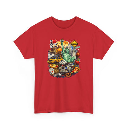 New York City Icons T-Shirt — Statue of Liberty, Taxi & I  NY Collage Tee