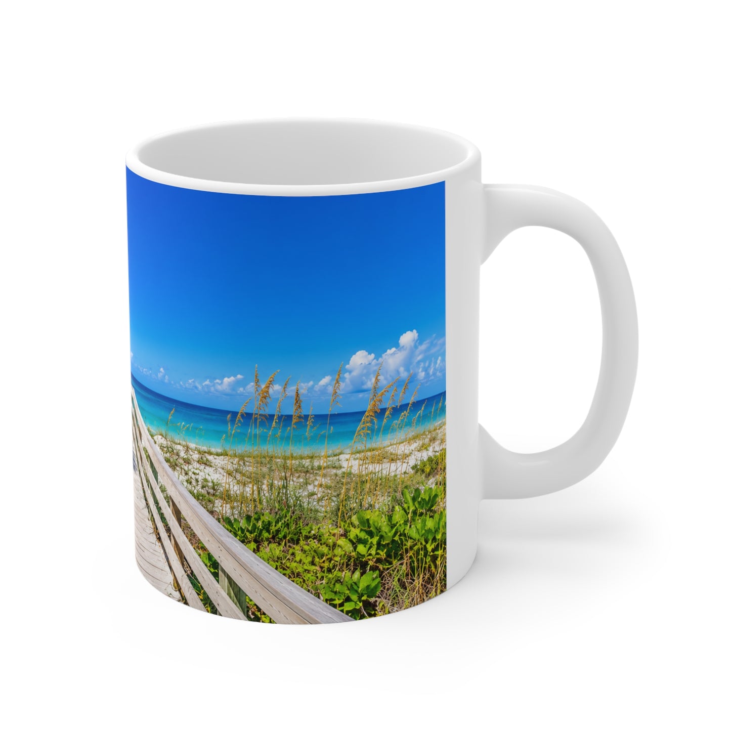 Indian Rocks Beach Boardwalk Coffee Mug — Tropical Palm Sunrise Ceramic Mug (11oz & 15oz)