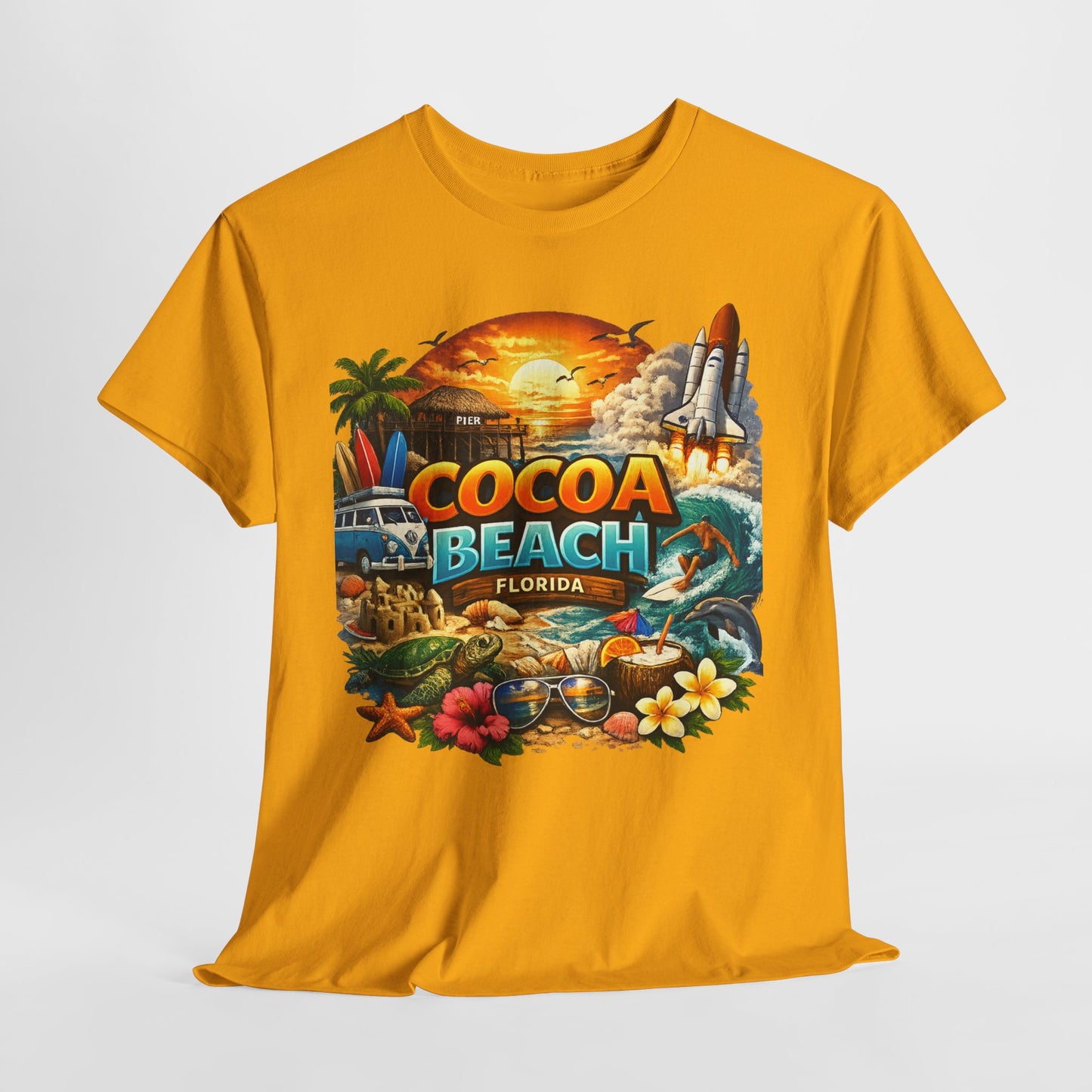Cocoa Beach Florida Sunset Surf T-Shirt — Retro Beach Vacation Graphic Tee