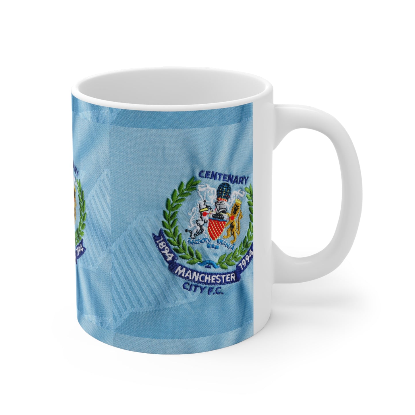Manchester City Retro Crest Ceramic Mug — Centenary 1994 Sky Blue Coffee Cup (11oz/15oz)
