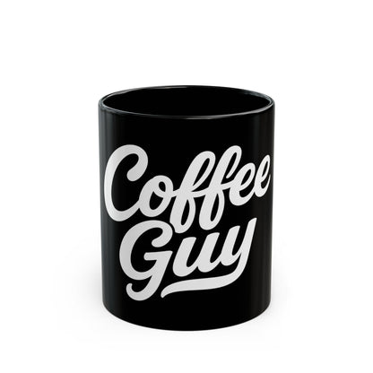 Coffee Guy Mug — Black Ceramic Coffee Cup for Men, Bold Retro Script Design (11oz & 15oz)