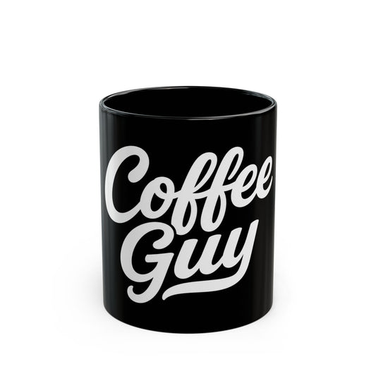 Coffee Guy Mug — Black Ceramic Coffee Cup for Men, Bold Retro Script Design (11oz & 15oz)