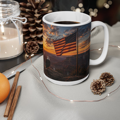 Patriotic Eagle Sunrise Coffee Mug — American Flag Scenic 11oz/15oz Ceramic