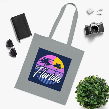 Florida Sunset Palm Tote Bag — Retro Beach Cotton Tote