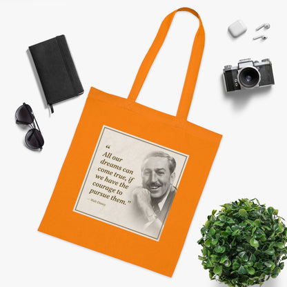 Walt Disney Quote Cotton Tote — "All our dreams can come true" Inspirational Canvas Bag