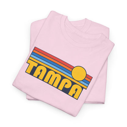 Tampa Retro Sunset T-Shirt — Vintage 70s Striped Beach Tee