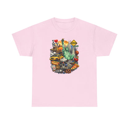 New York City Icons T-Shirt — Statue of Liberty, Taxi & I  NY Collage Tee