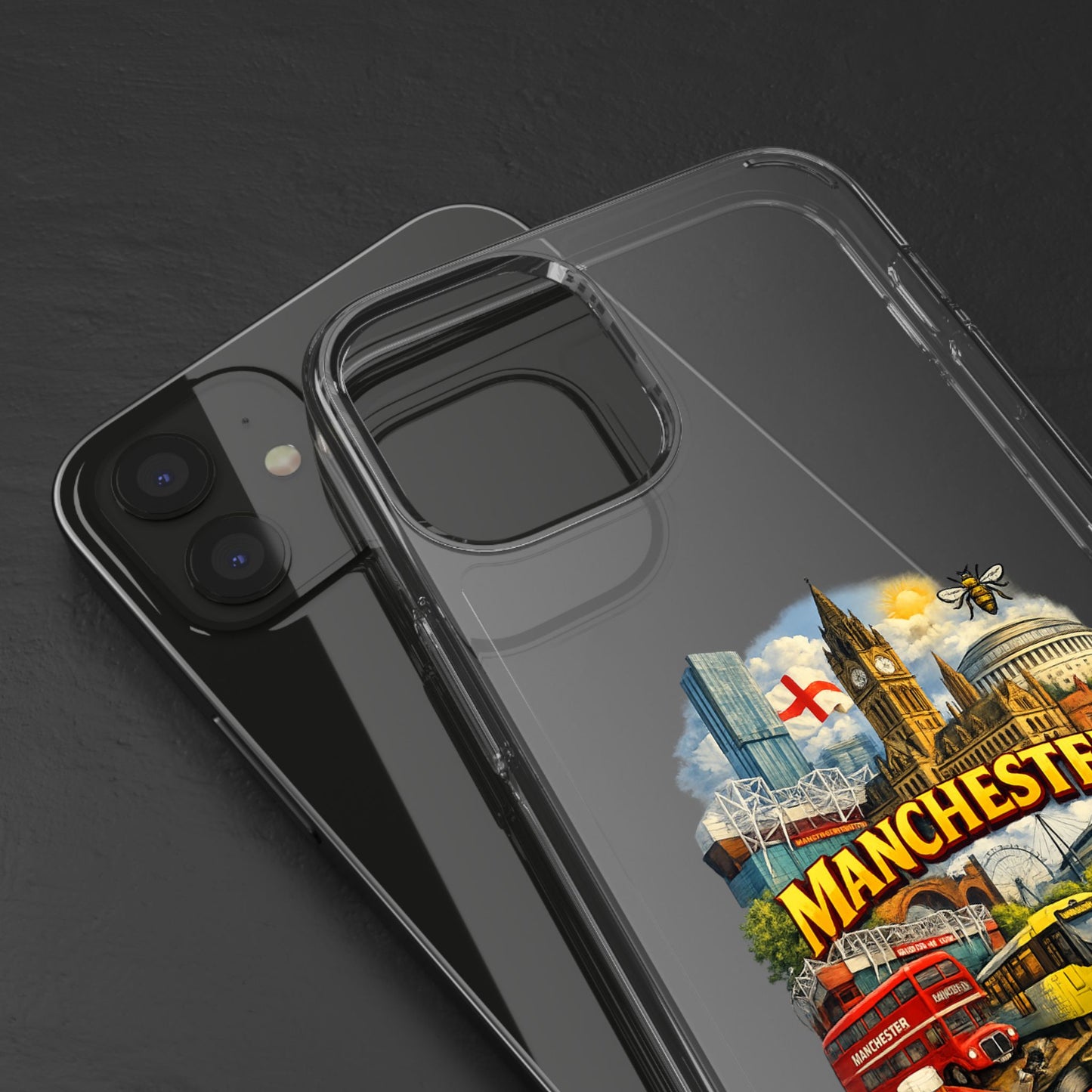 Manchester Landmark Clear Phone Case — Cityscape Collage Design