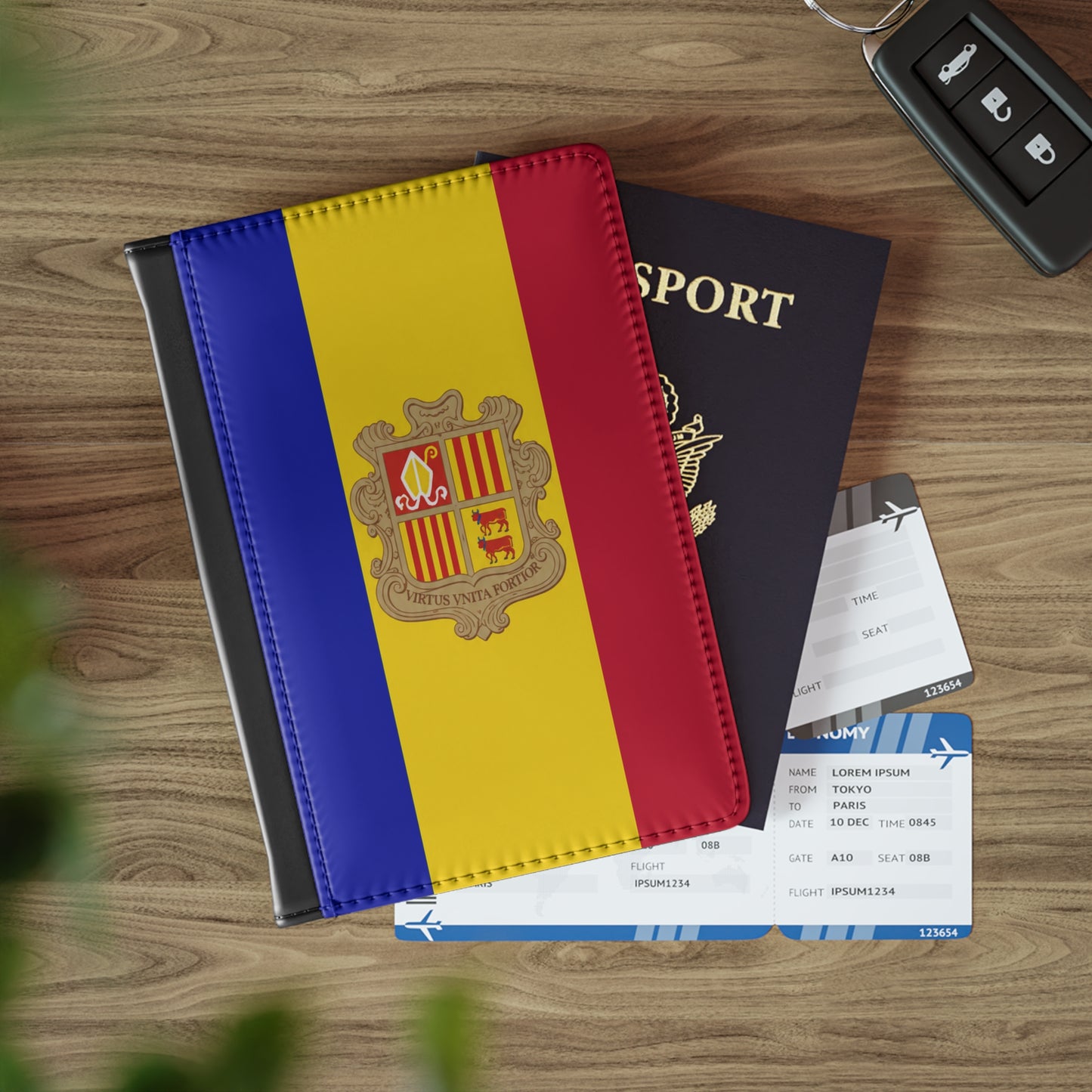 Andorra Flag Passport Cover – Tricolor Travel Passport Holder with Coat of Arms