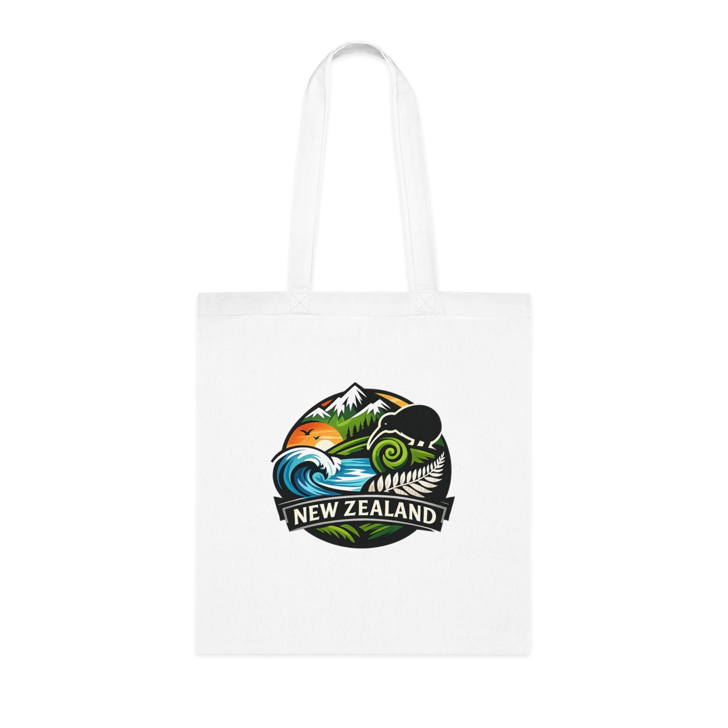 New Zealand Scenic Tote Bag — Kiwi, Fern & Mountain Cotton Shopper