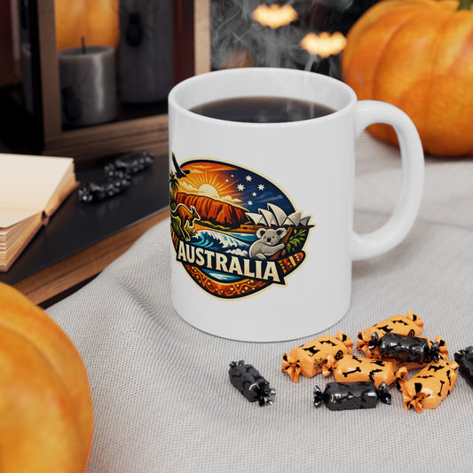 Australia Scenic Mug — Vintage Outback Sunset Ceramic Coffee Cup (11oz & 15oz)