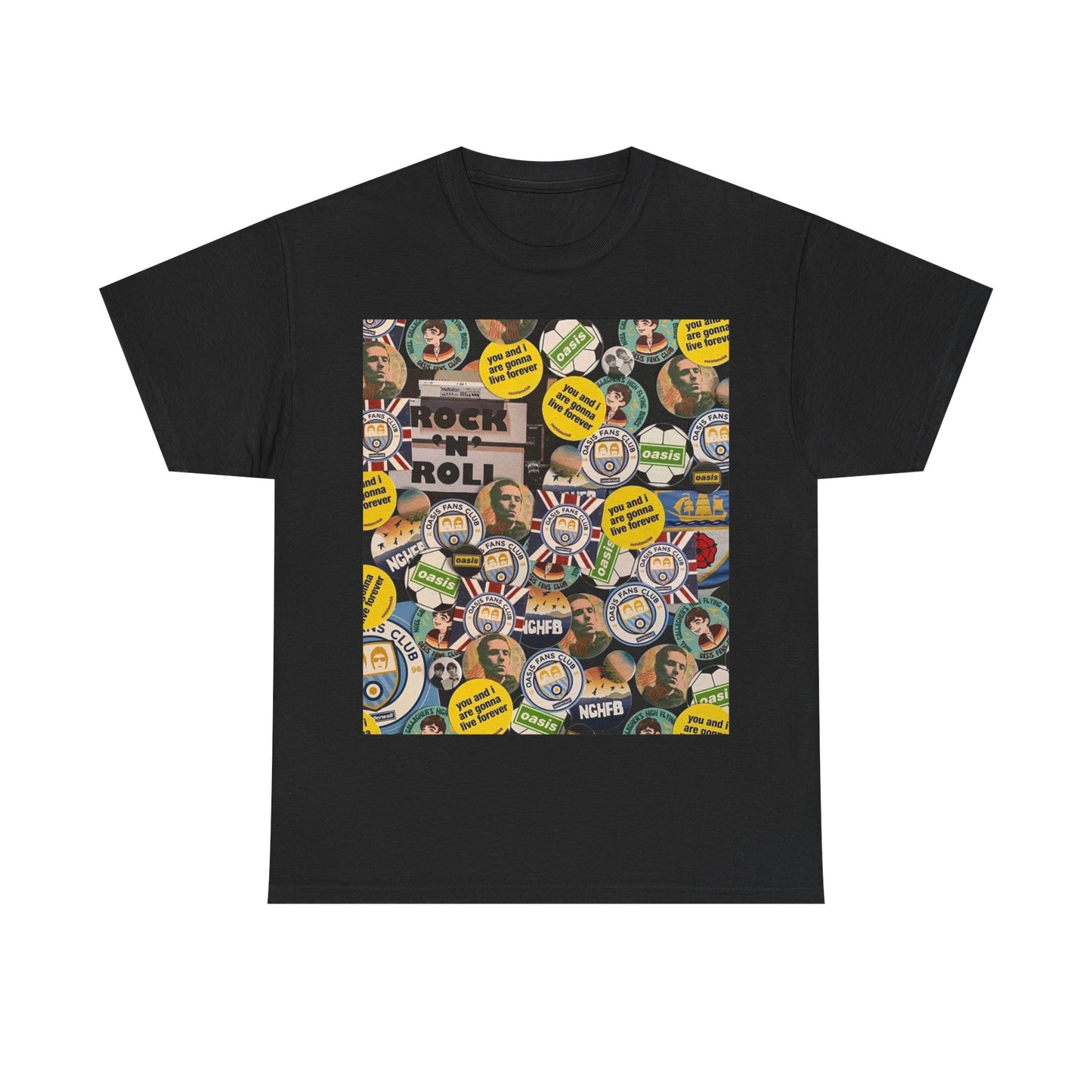 Oasis Rock & Roll Retro Button Collage Tee