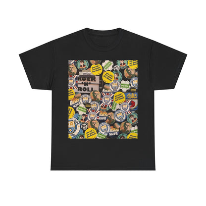 Oasis Rock & Roll Retro Button Collage Tee