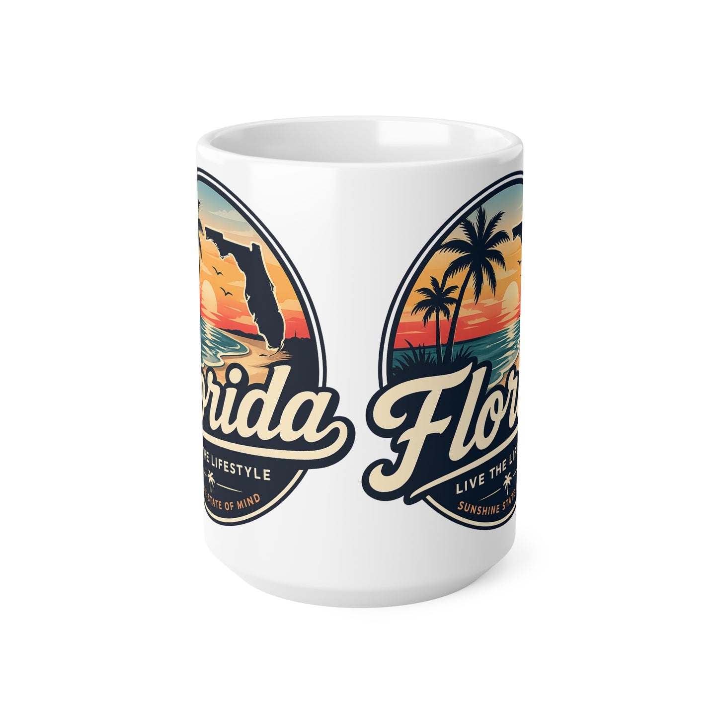 Florida Sunset Coffee Mug — Retro Palm Beach Ceramic Cup (11oz & 15oz)