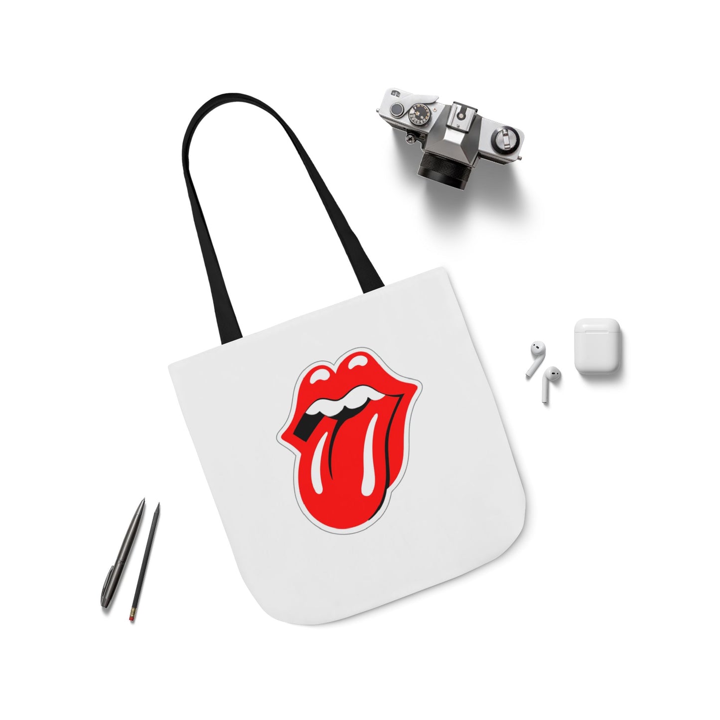 Rock & Roll Tongue Canvas Tote Bag — Retro Lip Graphic