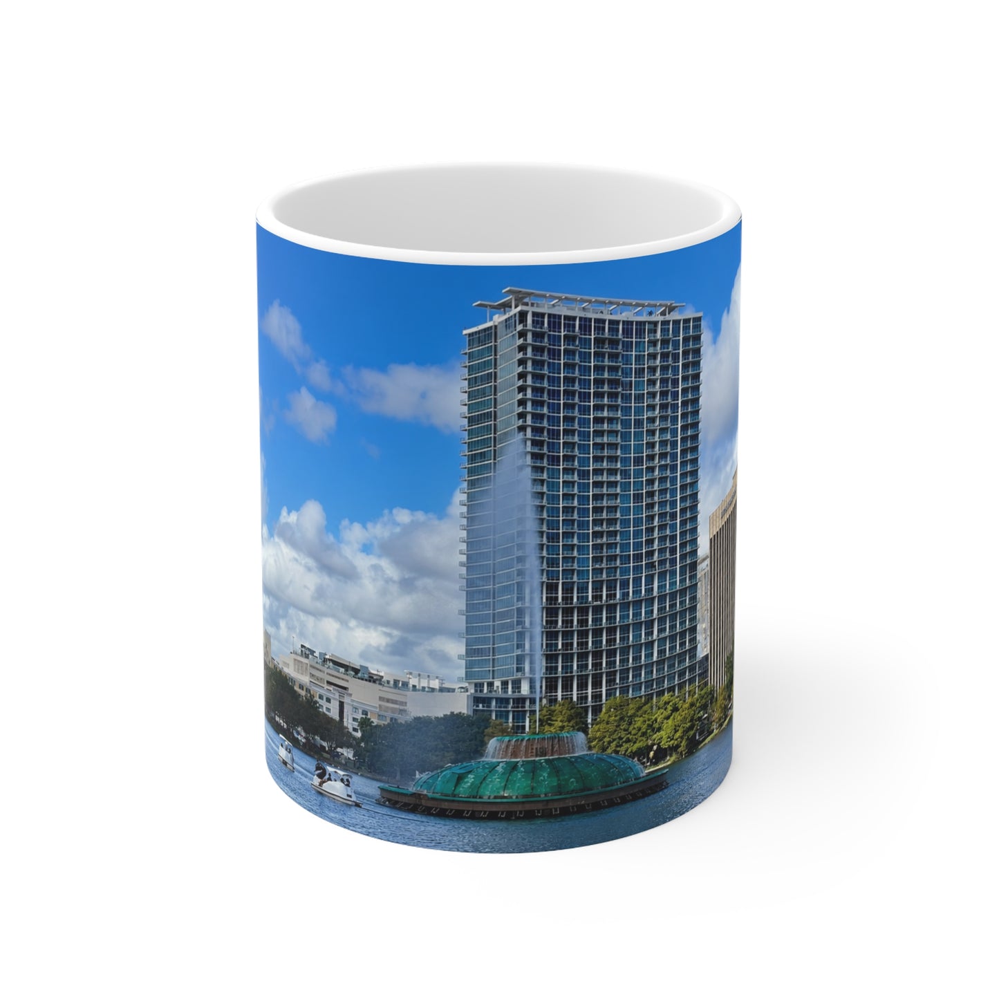 Lake Eola City Waterfront Photo Mug — Scenic Harbor Skyline Ceramic Coffee Cup (11oz & 15oz)