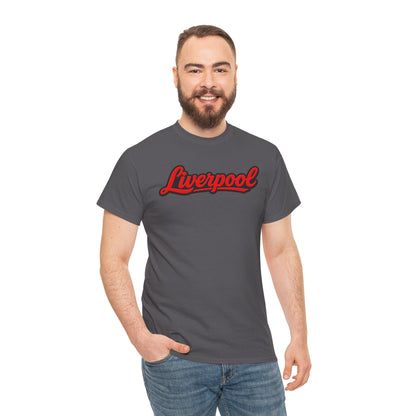 Liverpool Script T-Shirt — Retro Red Script Football Fan Tee