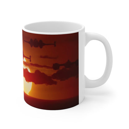 Sunset Tie-Fighter Ceramic Coffee Mug — Vintage Aviation 11oz & 15oz