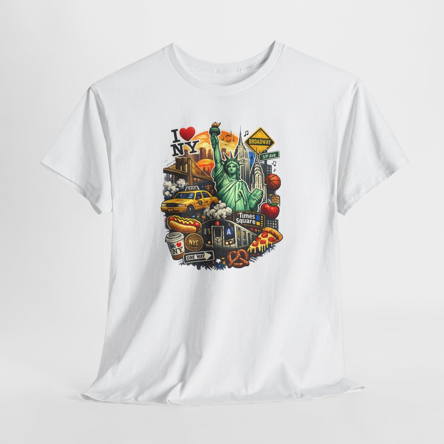 New York City Icons T-Shirt — Statue of Liberty, Taxi & I  NY Collage Tee