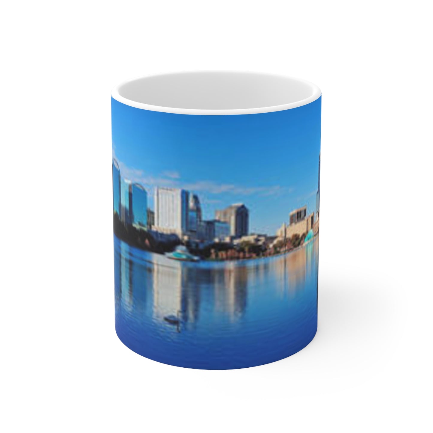 City Skyline Ceramic Mug — Waterfront Reflection Coffee Cup (11oz & 15oz)