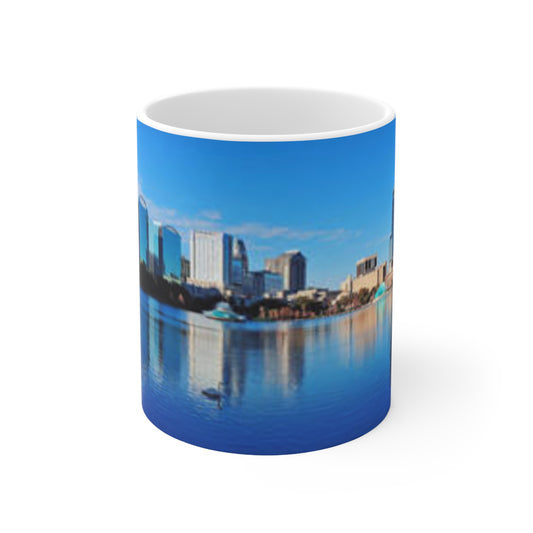 City Skyline Ceramic Mug — Waterfront Reflection Coffee Cup (11oz & 15oz)