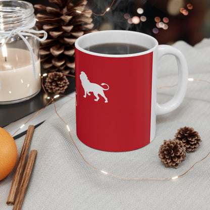 3 Lions Silhouette Ceramic Mug — Red Safari Coffee Cup (11oz & 15oz)