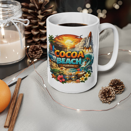 Cocoa Beach Florida Vintage Surf Mug – Retro Beach Scene Coffee Cup (11oz & 15oz)