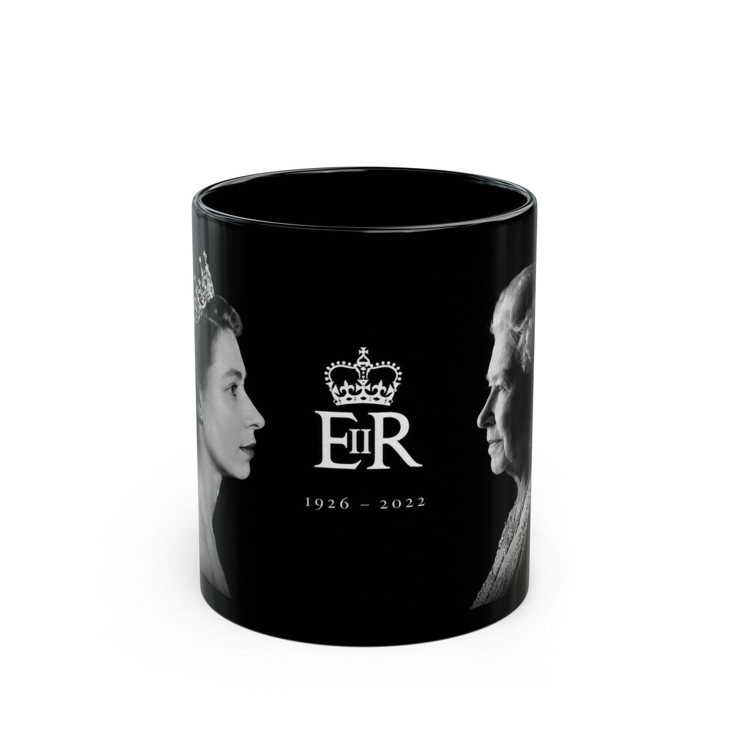 Queen Elizabeth II Memorial Black Mug – E II R Tribute Design (1926–2022)