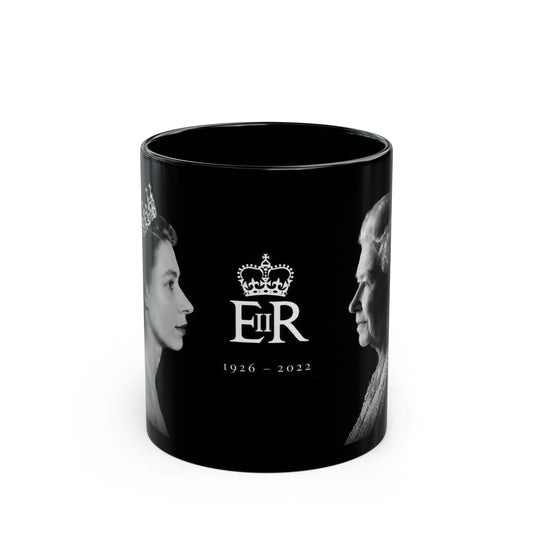Queen Elizabeth II Memorial Black Mug – E II R Tribute Design (1926–2022)