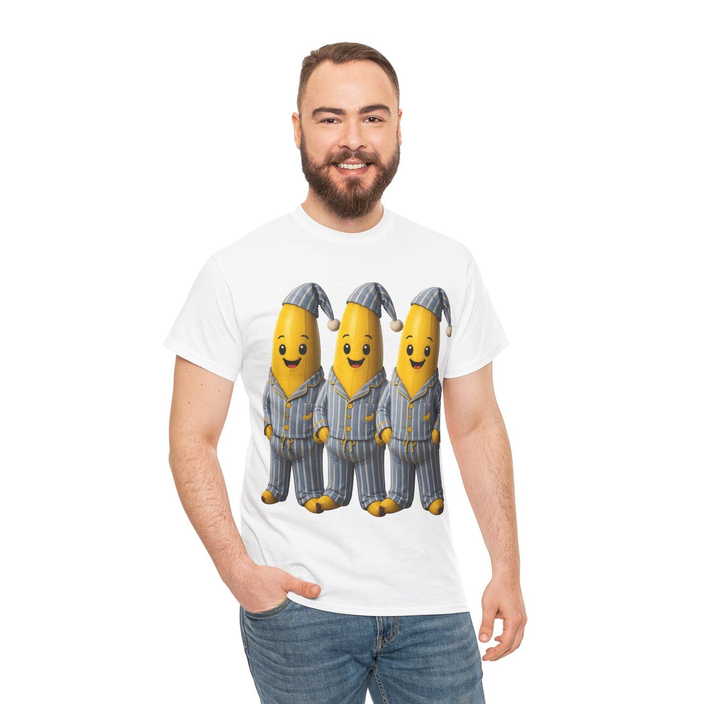 Bananas in Pyjamas – Three Smiling Bananas in Striped Pajamas Graphic T-Shirt